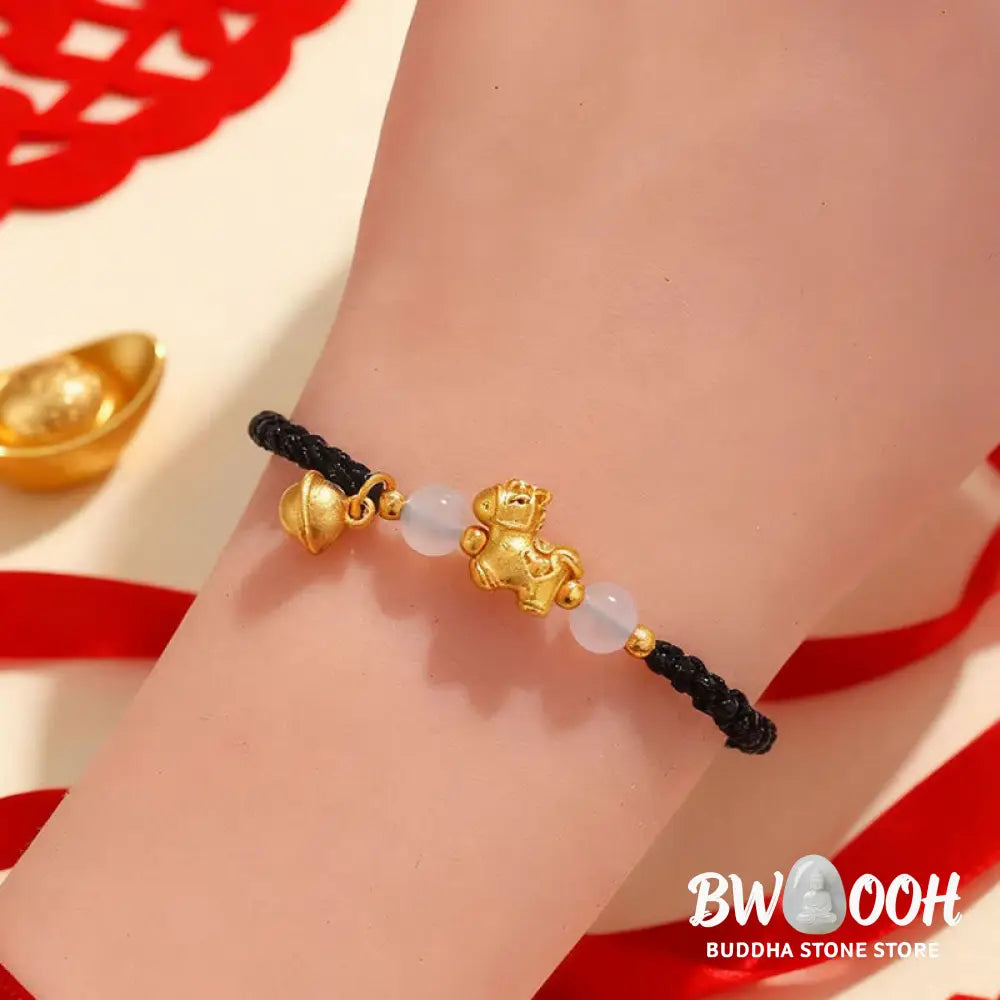 Buddha Stones Year Of The Horse Red String White Agate Connection Braided Bracelet - Bracelet