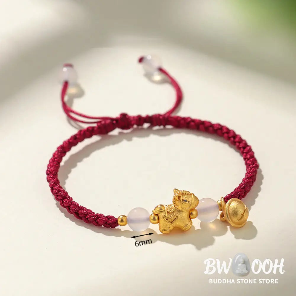 Buddha Stones Year Of The Horse Red String White Agate Connection Braided Bracelet - Bracelet