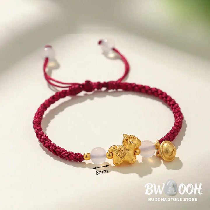 Buddha Stones Year Of The Horse Red String White Agate Connection Braided Bracelet - Bracelet