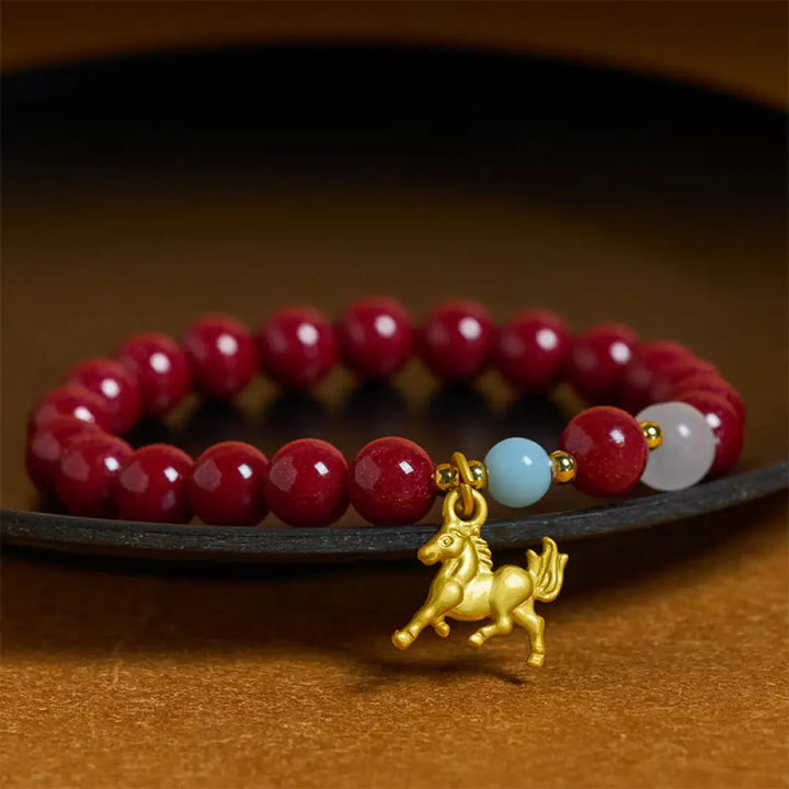 BWOOOH Year of the Horse Running Horse Charm Cinnabar Ble
