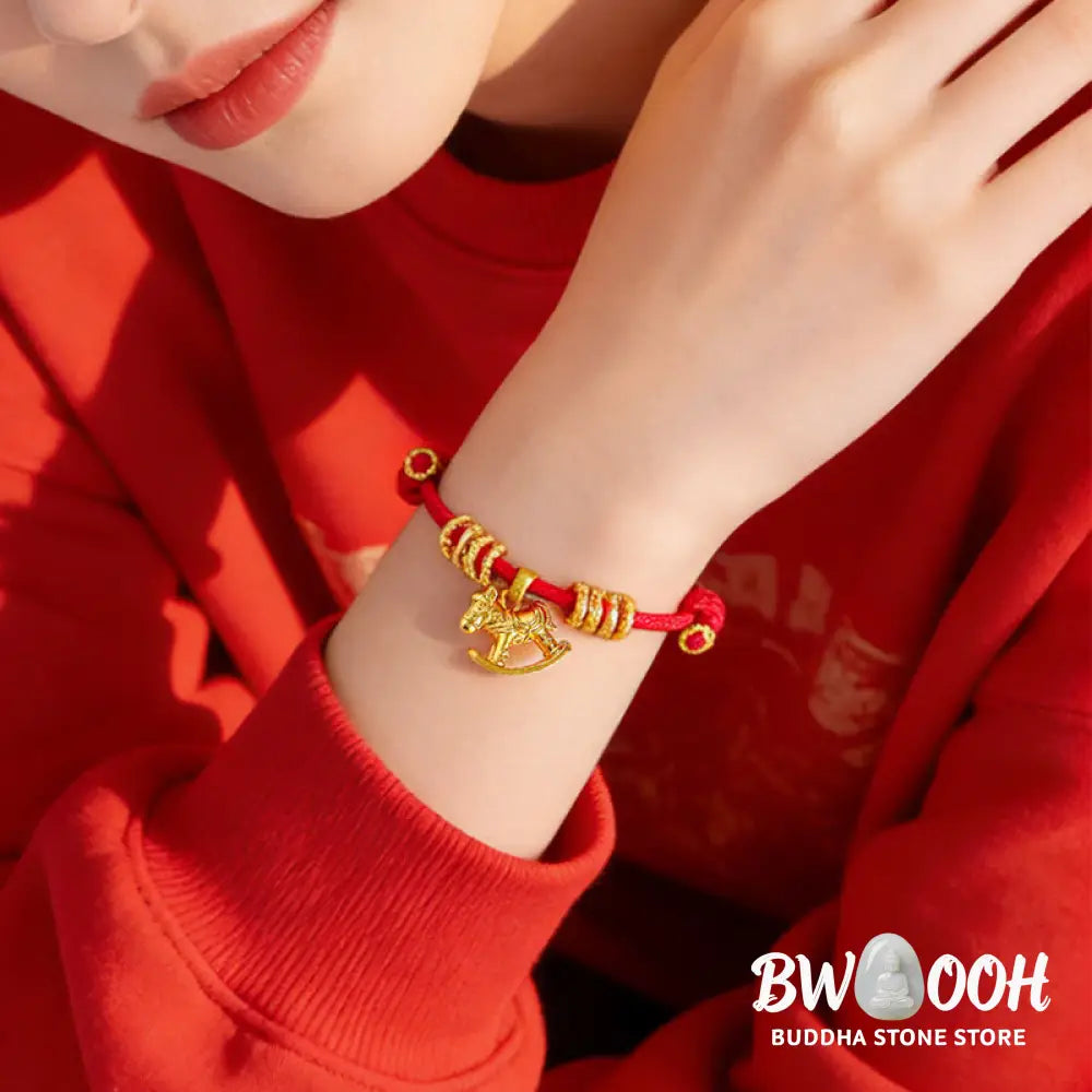 Buddha Stones Year Of The Horse Simple Horse Circle Charm Rope Faith Bracelet - Bracelet