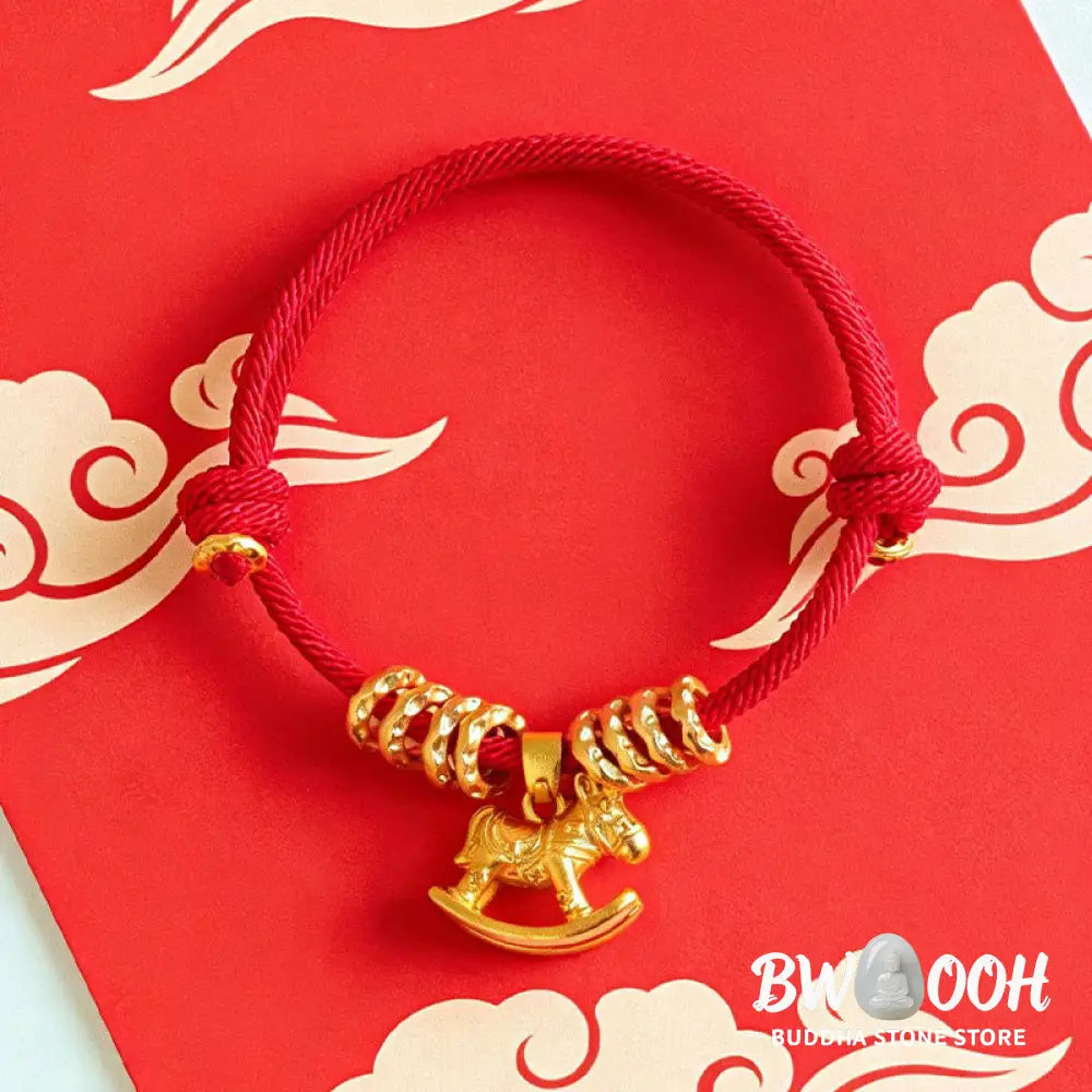 Buddha Stones Year Of The Horse Simple Horse Circle Charm Rope Faith Bracelet - Bracelet