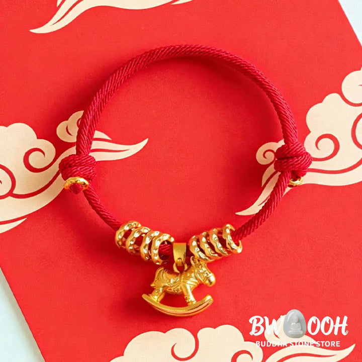Buddha Stones Year Of The Horse Simple Horse Circle Charm Rope Faith Bracelet - Bracelet