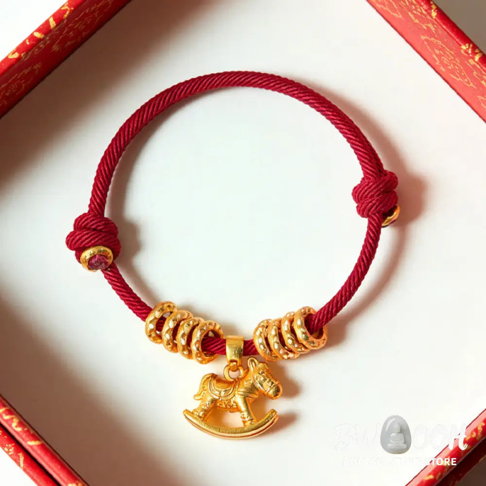Buddha Stones Year Of The Horse Simple Horse Circle Charm Rope Faith Bracelet - Bracelet