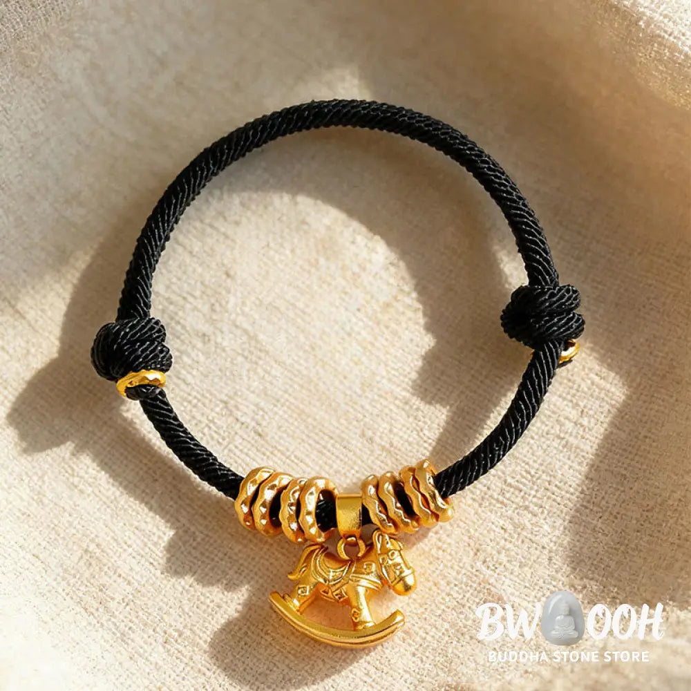 Buddha Stones Year Of The Horse Simple Horse Circle Charm Rope Faith Bracelet - Bracelet