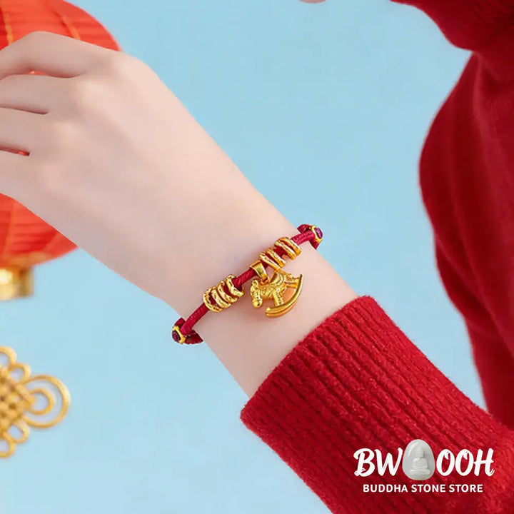 Buddha Stones Year Of The Horse Simple Horse Circle Charm Rope Faith Bracelet - Bracelet