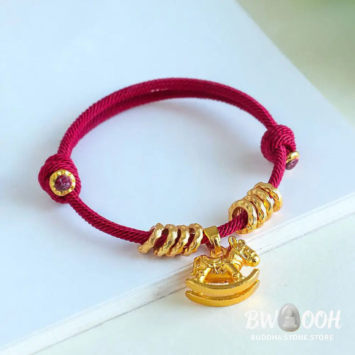 Buddha Stones Year Of The Horse Simple Horse Circle Charm Rope Faith Bracelet - Bracelet