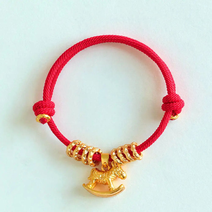 Buddha Stones Year Of The Horse Simple Horse Circle Charm Rope Faith Bracelet - Red Rope(Wrist Circumference: 15-18cm)