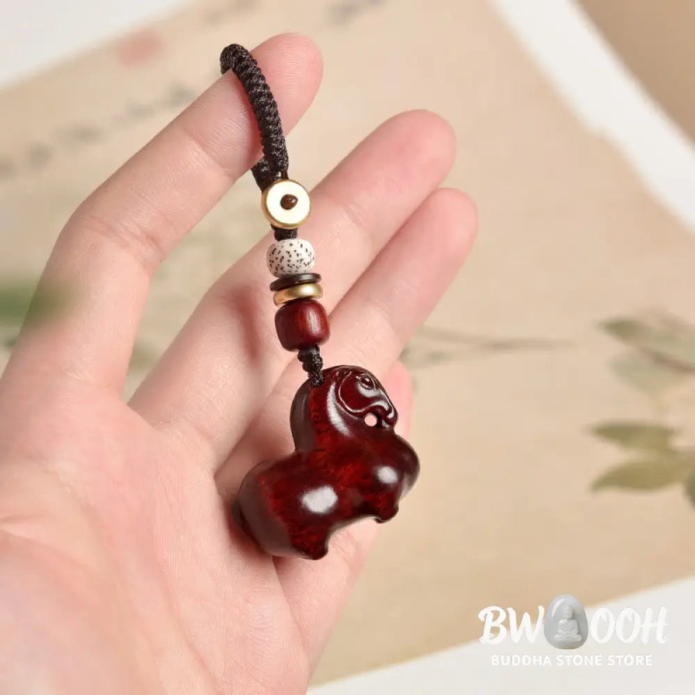 Buddha Stones Year Of The Horse Small Leaf Red Sandalwood Balance Key Chain - Small Leaf Red Sandalwood - Key Chain