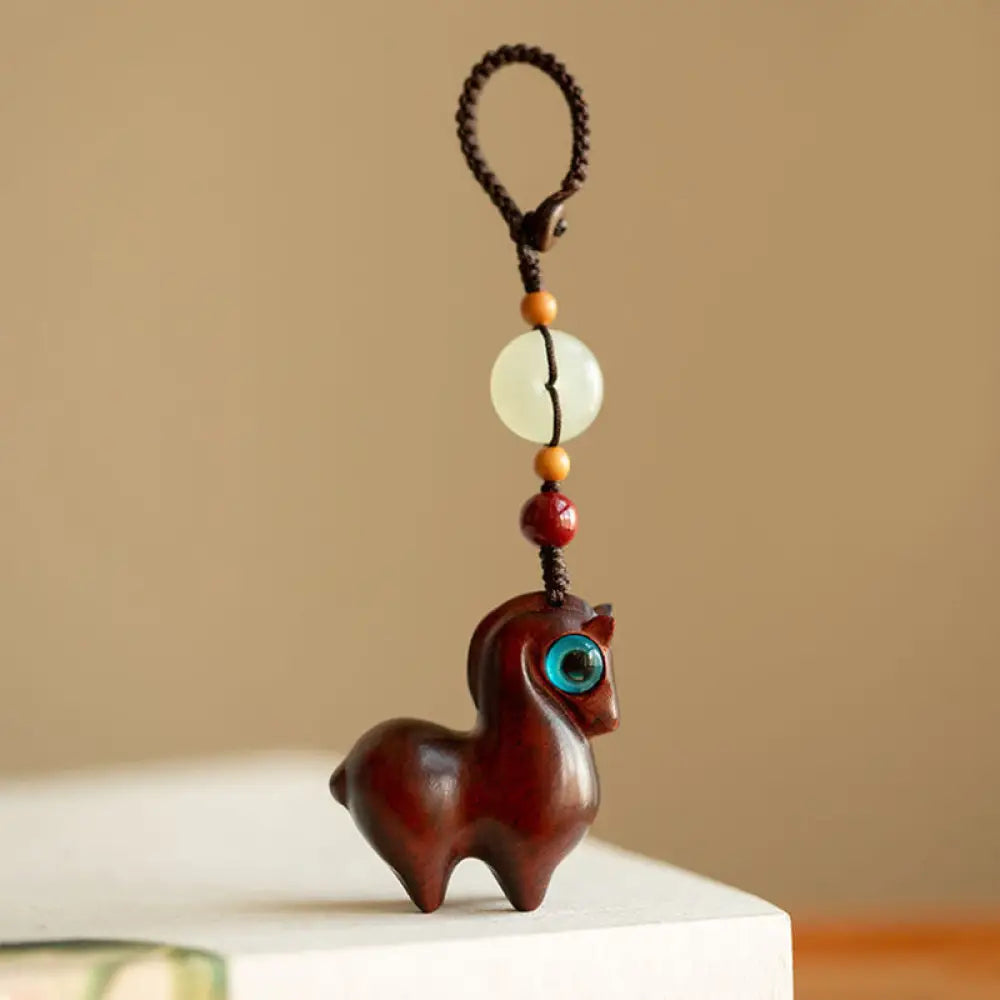 Buddha Stones Year of the Horse Small Leaf Red Sandalwood Green Sandalwood Ebony Wood Calm Key Chain - Small Leaf Red