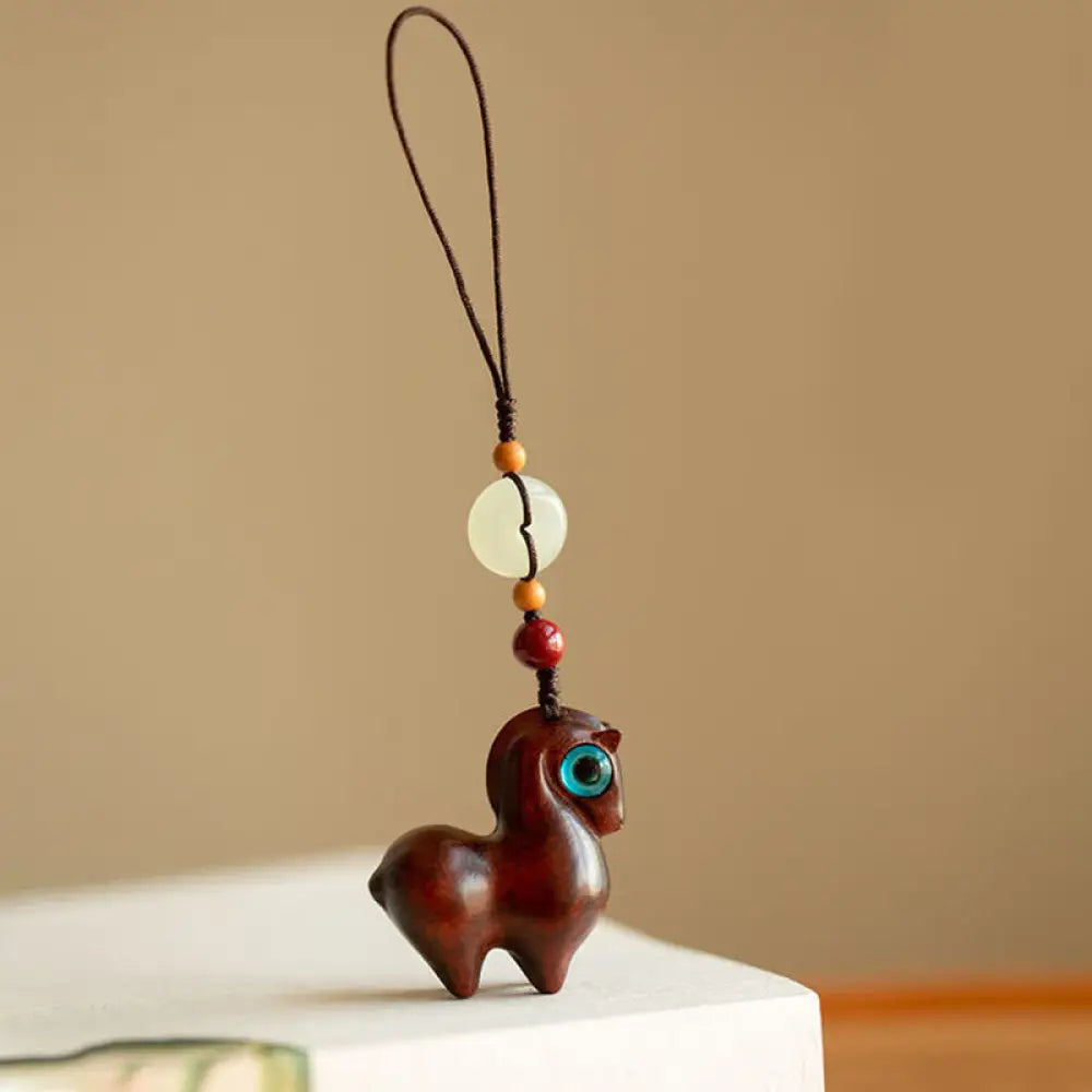 Buddha Stones Year of the Horse Small Leaf Red Sandalwood Green Sandalwood Ebony Wood Calm Key Chain - Small Leaf Red