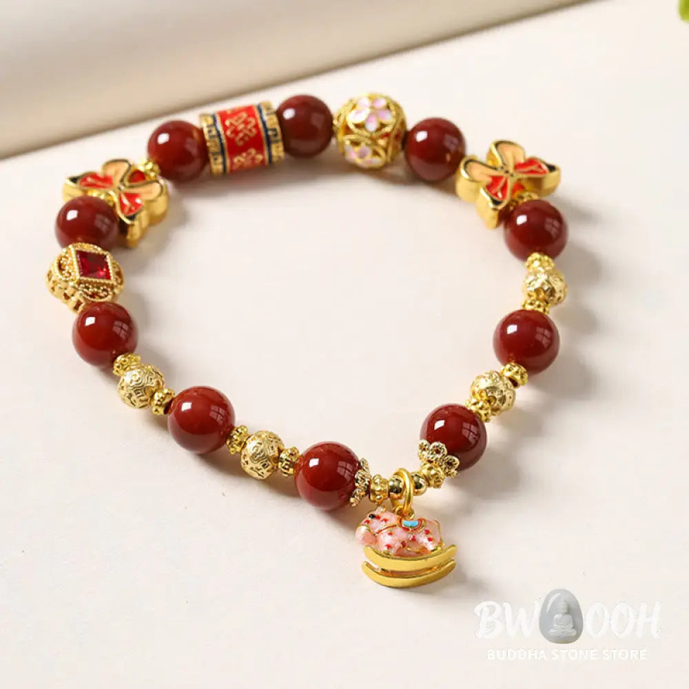 Buddha Stones Year Of The Horse South Red Agate Sun Stone Tourmaline Success Bracelet - Bracelet