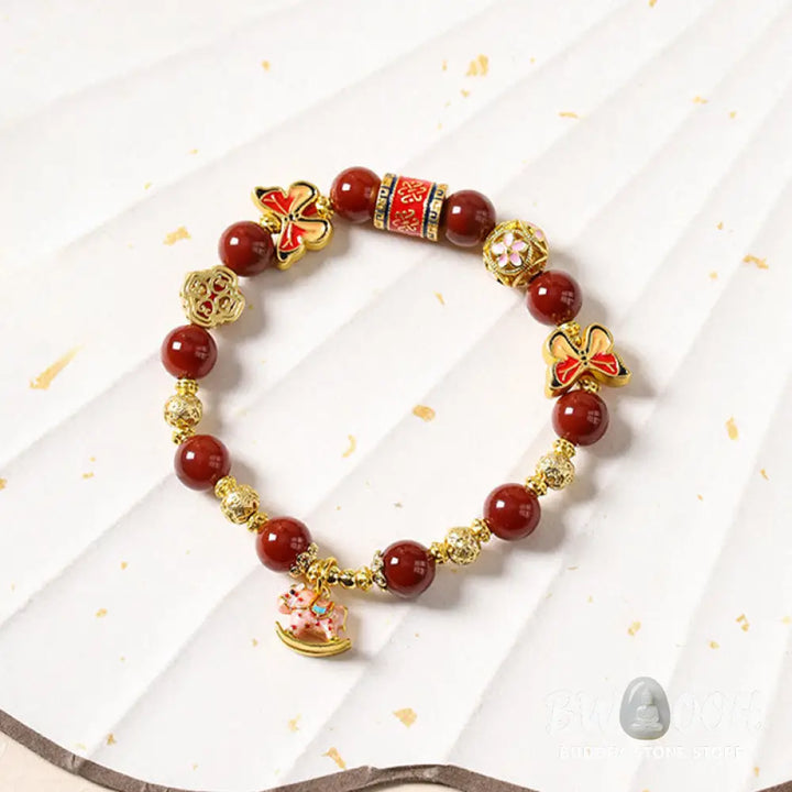 Buddha Stones Year Of The Horse South Red Agate Sun Stone Tourmaline Success Bracelet - Bracelet
