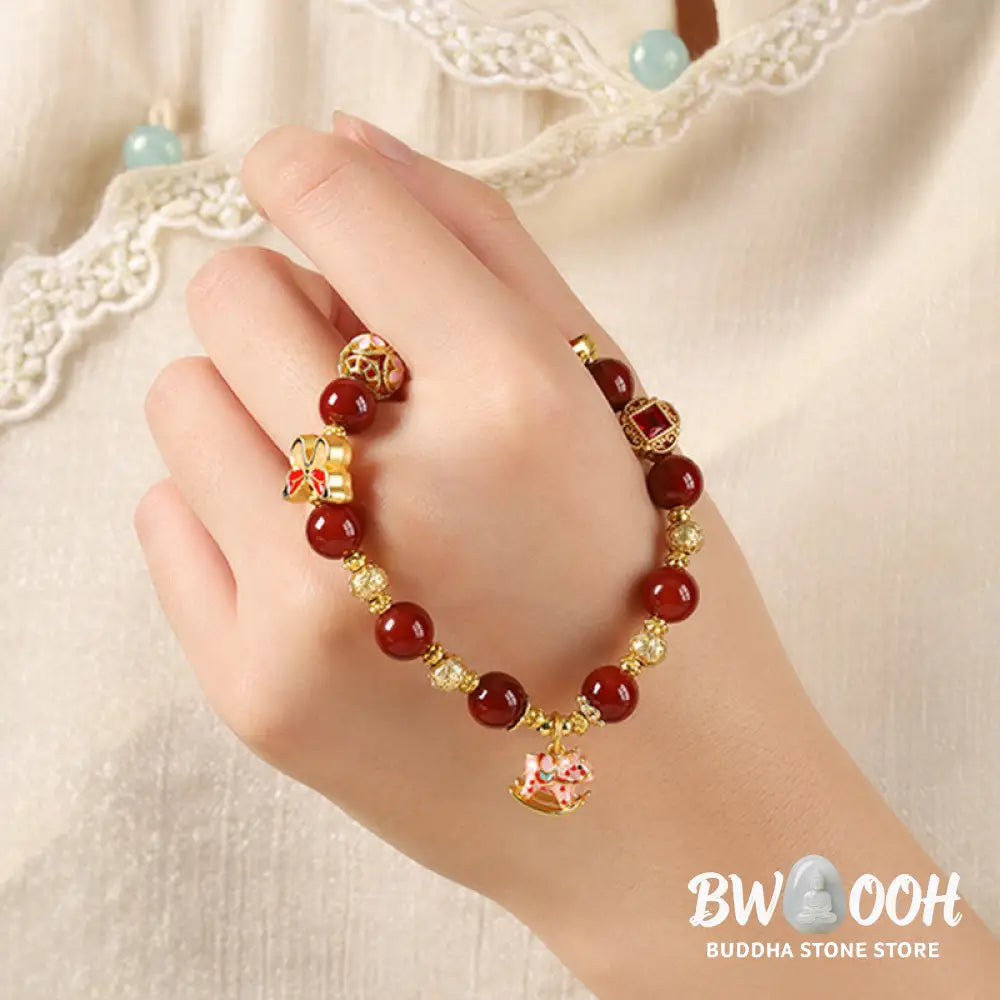 Buddha Stones Year Of The Horse South Red Agate Sun Stone Tourmaline Success Bracelet - Bracelet