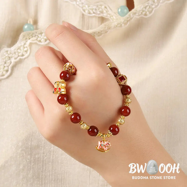 Buddha Stones Year Of The Horse South Red Agate Sun Stone Tourmaline Success Bracelet - Bracelet