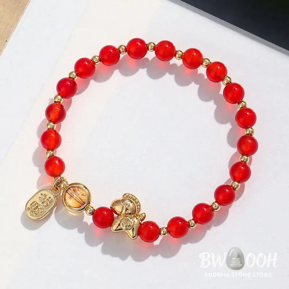 Buddha Stones Year Of The Horse Strawberry Quartz Citrine Red Agate Pink Crystal Love Bracelet - Bracelet