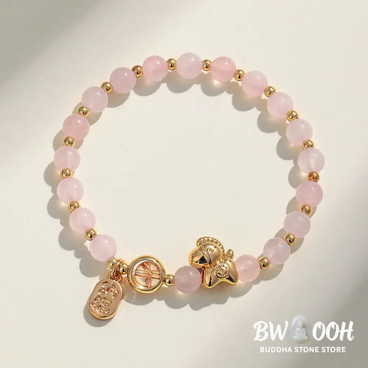 Buddha Stones Year Of The Horse Strawberry Quartz Citrine Red Agate Pink Crystal Love Bracelet - Bracelet