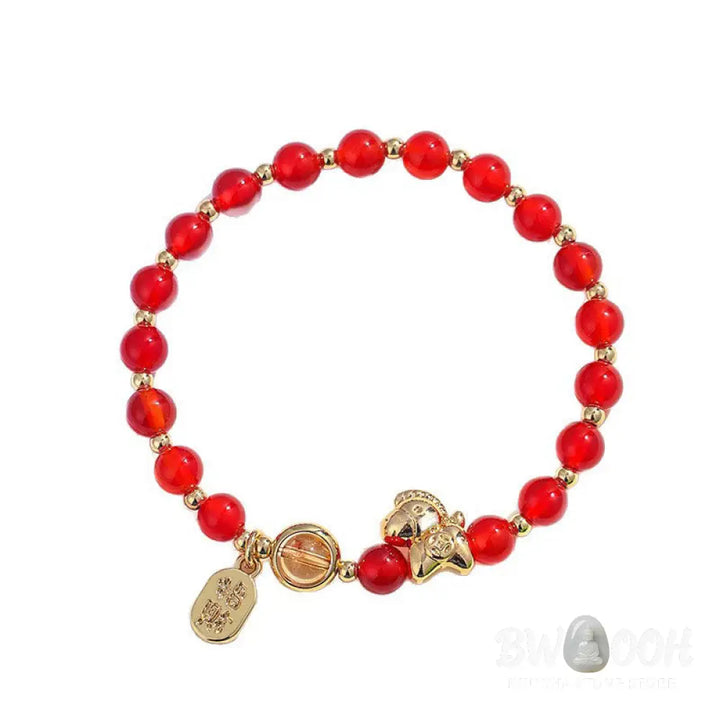Buddha Stones Year Of The Horse Strawberry Quartz Citrine Red Agate Pink Crystal Love Bracelet - Bracelet