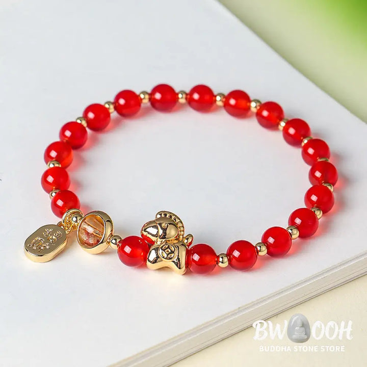 Buddha Stones Year Of The Horse Strawberry Quartz Citrine Red Agate Pink Crystal Love Bracelet - Bracelet