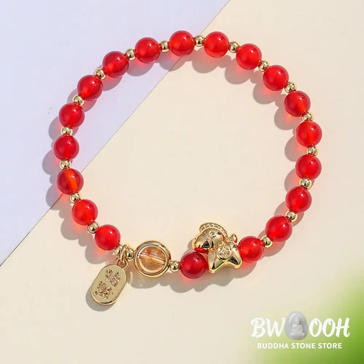 Buddha Stones Year Of The Horse Strawberry Quartz Citrine Red Agate Pink Crystal Love Bracelet - Bracelet