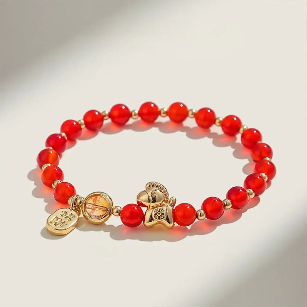 Buddha Stones Year Of The Horse Strawberry Quartz Citrine Red Agate Pink Crystal Love Bracelet - Red Agate(Wrist