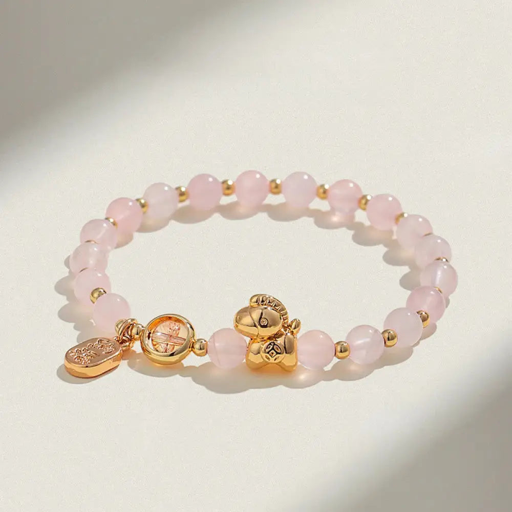 Buddha Stones Year Of The Horse Strawberry Quartz Citrine Red Agate Pink Crystal Love Bracelet - Pink Crystal(Wrist