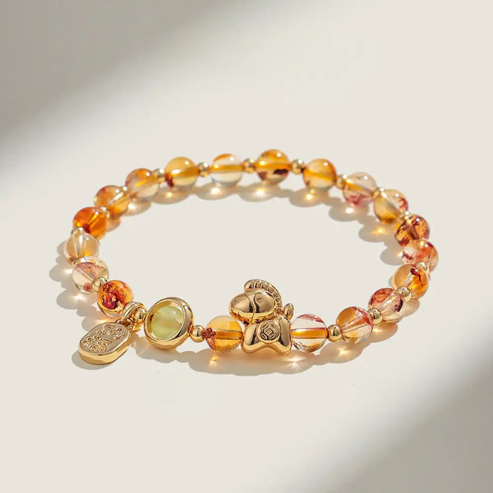 Buddha Stones Year Of The Horse Strawberry Quartz Citrine Red Agate Pink Crystal Love Bracelet - Citrine(Wrist