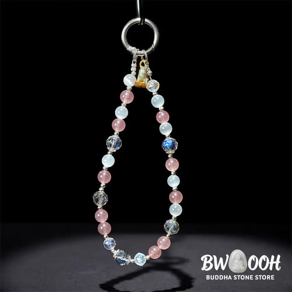 Buddha Stones Year of the Horse Strawberry Quartz White Cat&