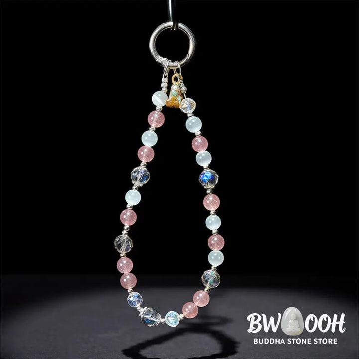 Buddha Stones Year of the Horse Strawberry Quartz White Cat&