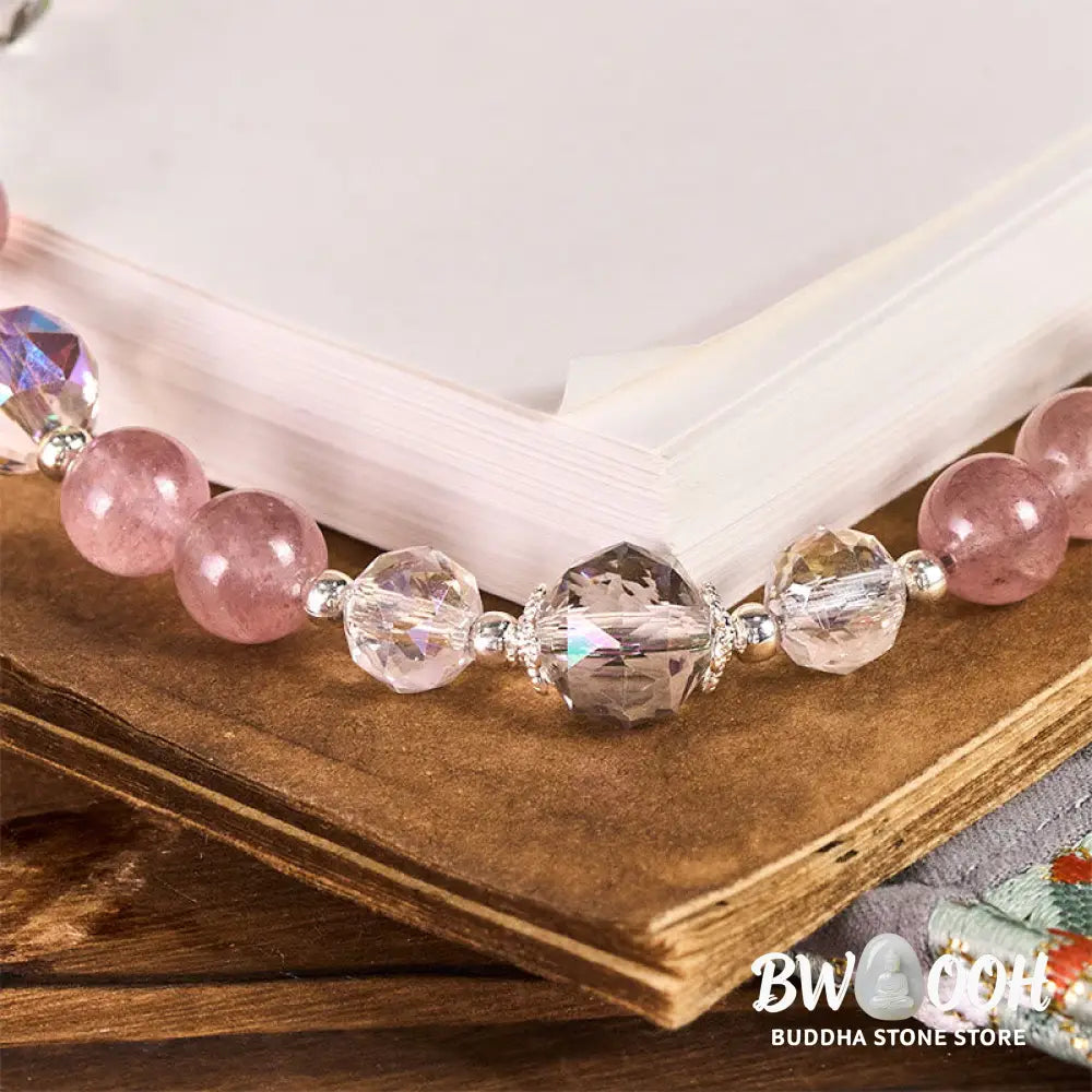 Buddha Stones Year of the Horse Strawberry Quartz White Cat&