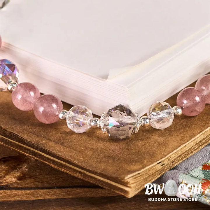 Buddha Stones Year of the Horse Strawberry Quartz White Cat&
