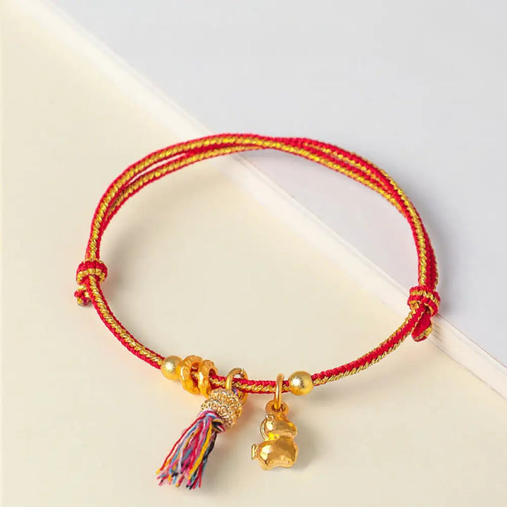 Buddha Stones Year Of The Horse Success Strength Braided String Adjustable Bracelet - Red&amp;Yellow String(Wrist