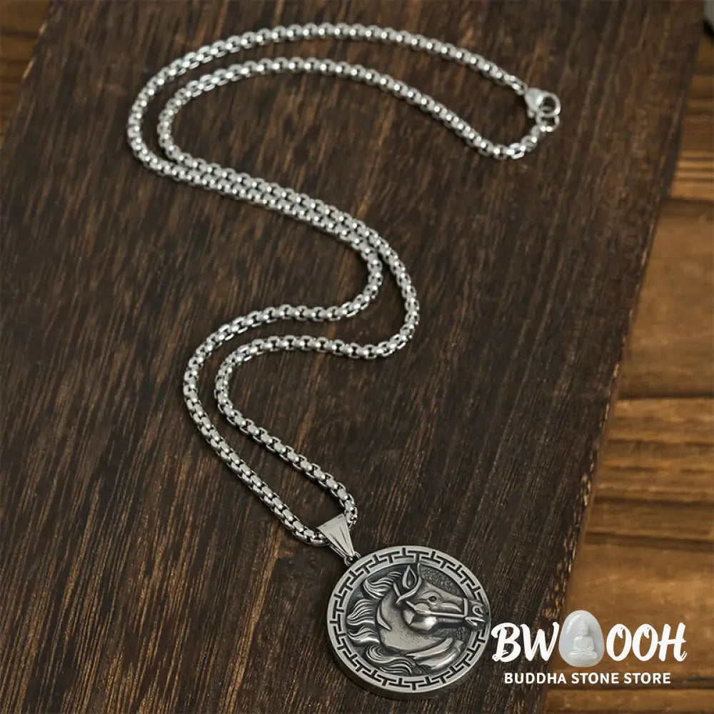 Buddha Stones Year Of The Horse Titanium Steel Balance Necklace Pendants - BWOOOH - Titanium Steel Horse - Necklaces &amp;