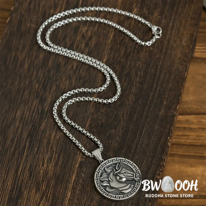 Buddha Stones Year Of The Horse Titanium Steel Balance Necklace Pendants - BWOOOH - Titanium Steel Horse - Necklaces &amp;
