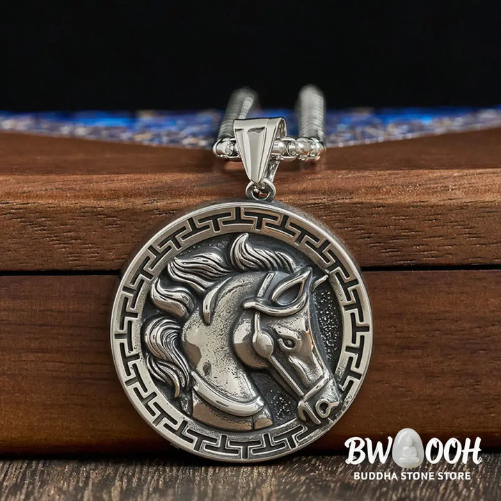 Buddha Stones Year Of The Horse Titanium Steel Balance Necklace Pendants - BWOOOH - Titanium Steel Horse - Necklaces &amp;