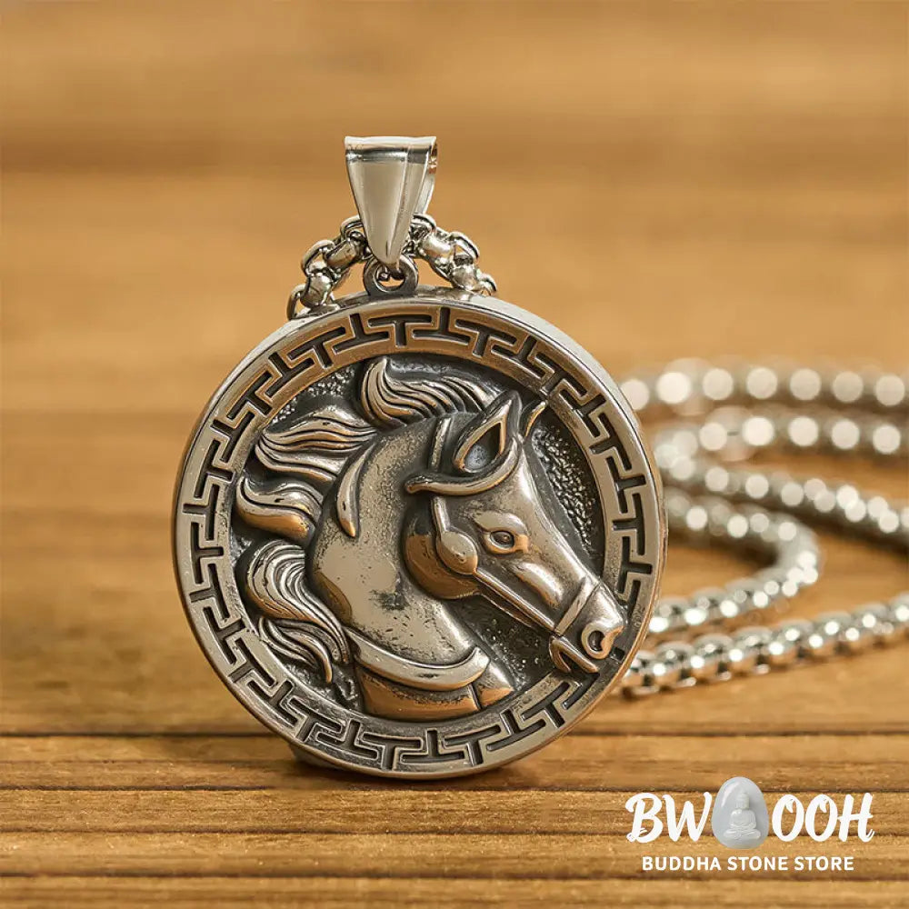 Buddha Stones Year Of The Horse Titanium Steel Balance Necklace Pendants - BWOOOH - Titanium Steel Horse - Necklaces &amp;