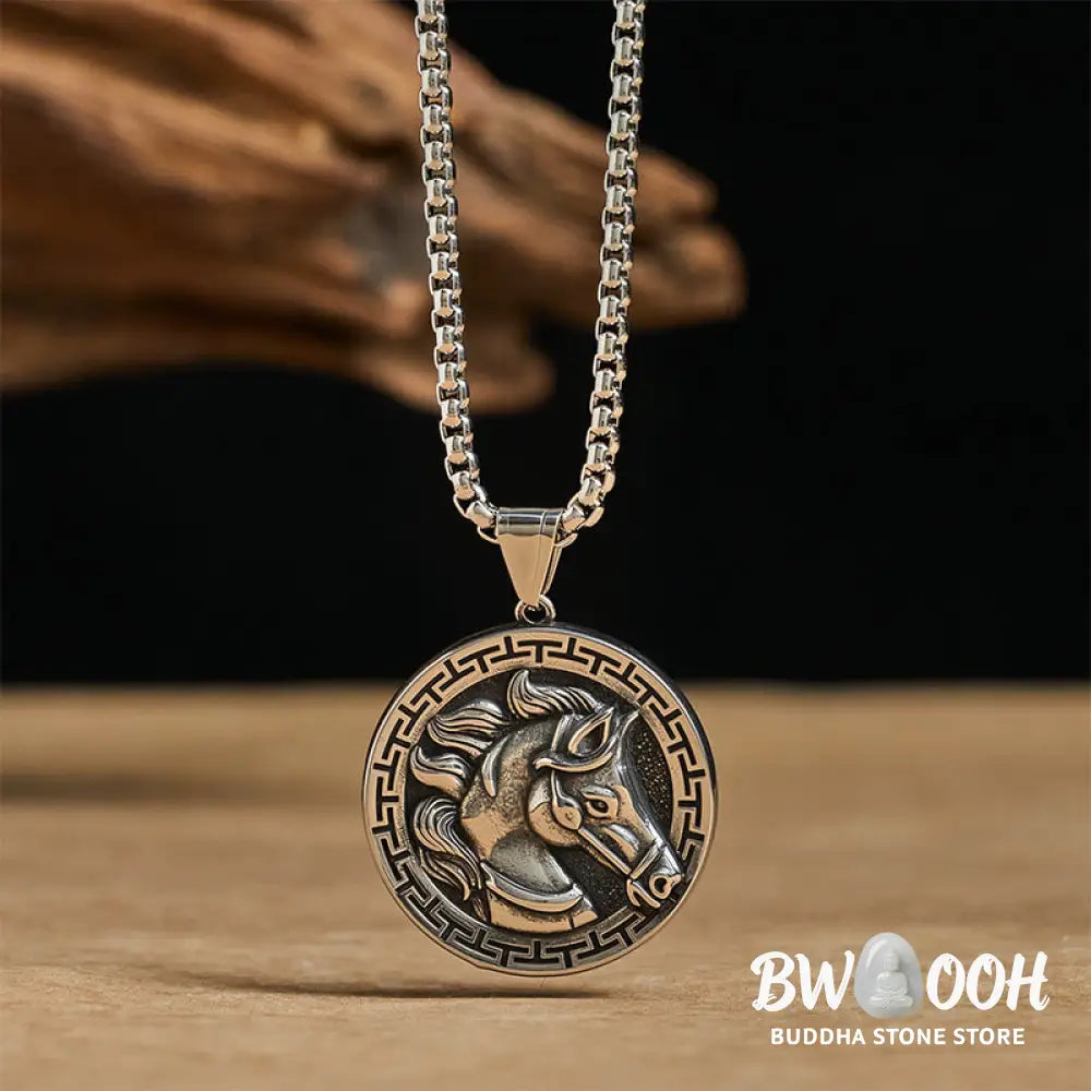 Buddha Stones Year Of The Horse Titanium Steel Balance Necklace Pendants - BWOOOH - Titanium Steel Horse - Necklaces &
