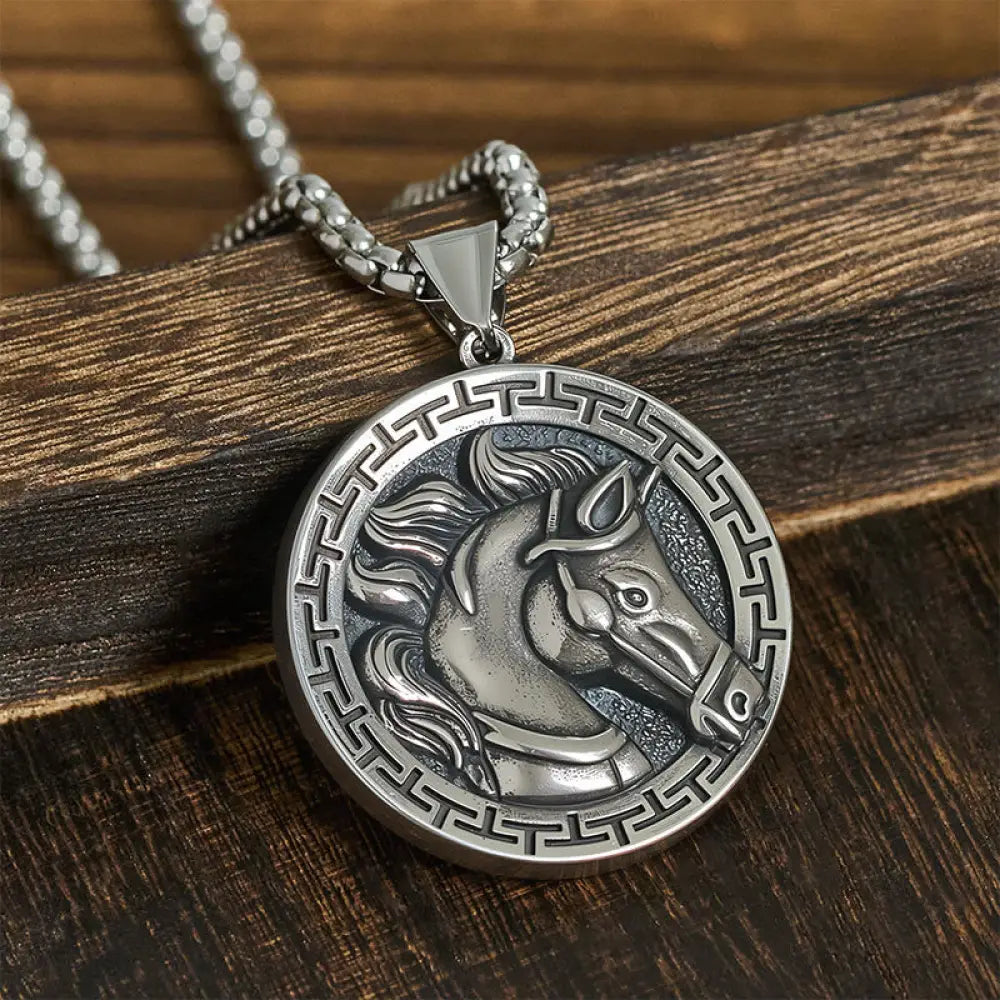 Buddha Stones Year Of The Horse Titanium Steel Balance Necklace Pendants - BWOOOH - Titanium Steel Horse - Necklaces &