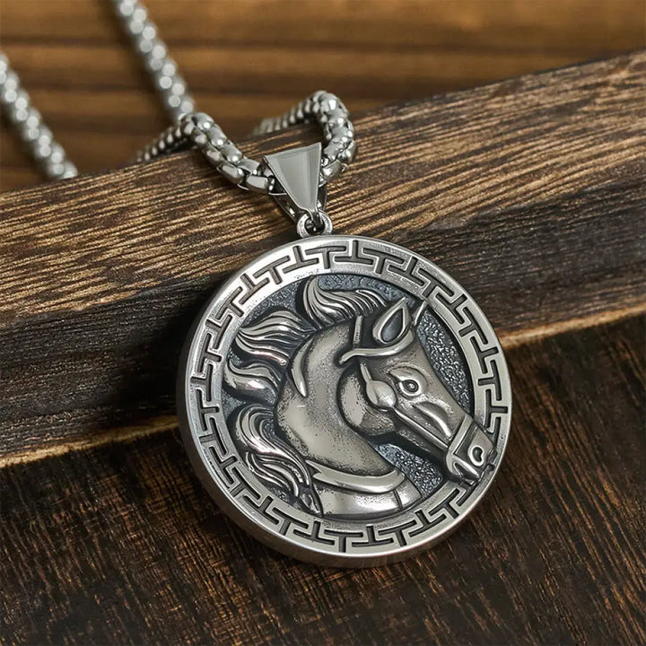 Buddha Stones Year Of The Horse Titanium Steel Balance Necklace Pendants - BWOOOH - Titanium Steel Horse - Necklaces &amp;