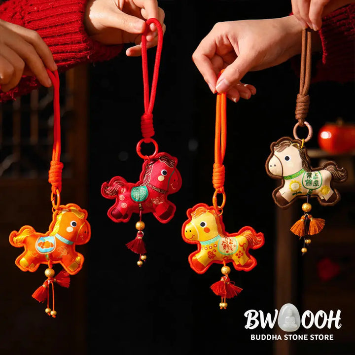Buddha Stones Year Of The Horse Various Color Embroidery Tassel Prosperity Key Chain - Hanging Decoration