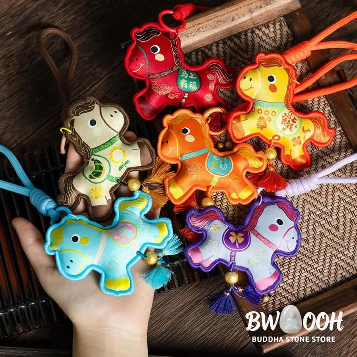 Buddha Stones Year Of The Horse Various Color Embroidery Tassel Prosperity Key Chain - Hanging Decoration