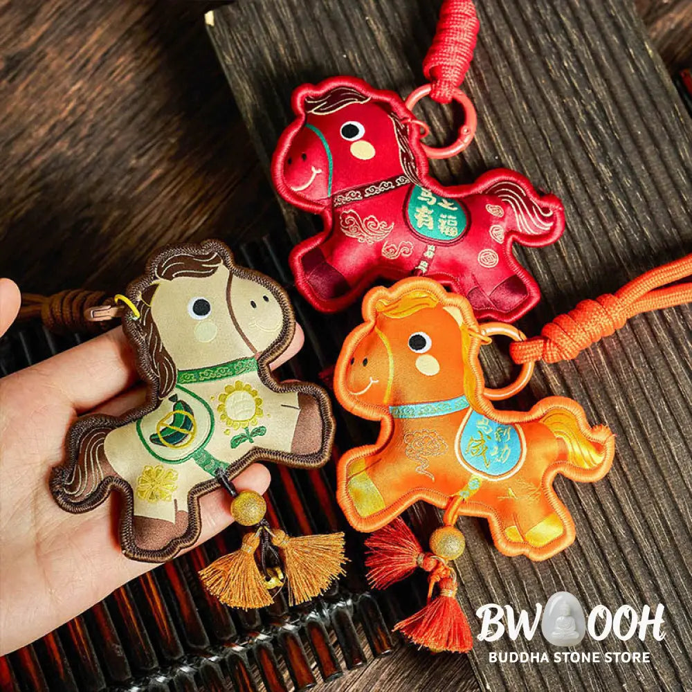 Buddha Stones Year Of The Horse Various Color Embroidery Tassel Prosperity Key Chain - Hanging Decoration