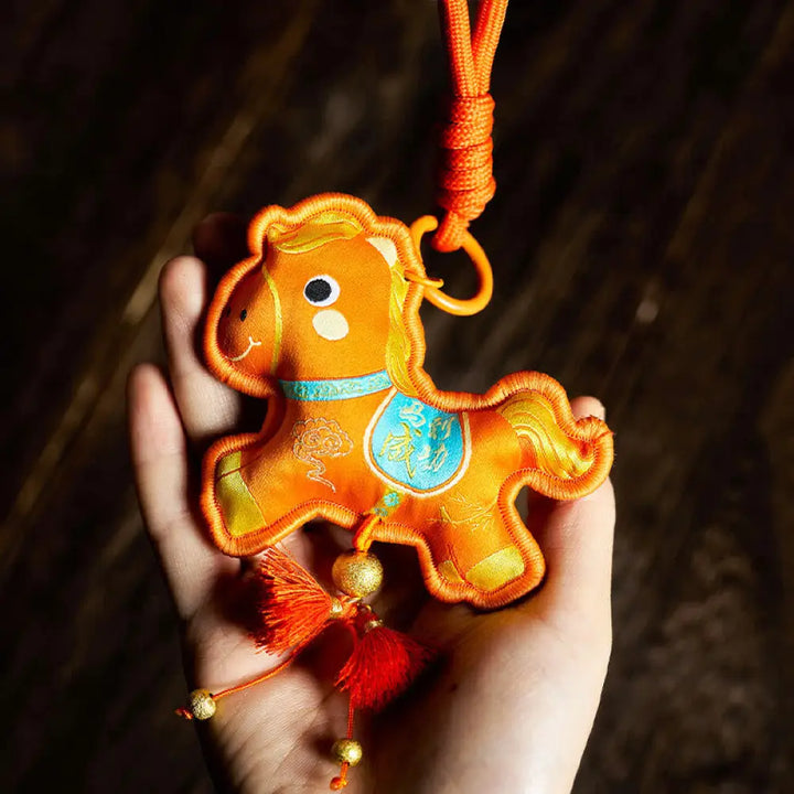 Buddha Stones Year Of The Horse Various Color Embroidery Tassel Prosperity Key Chain - Orange Horse(Size: 9*8cm)
