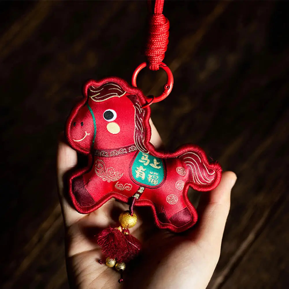 Buddha Stones Year Of The Horse Various Color Embroidery Tassel Prosperity Key Chain - Red Horse(Size: 9*8cm) - Hanging