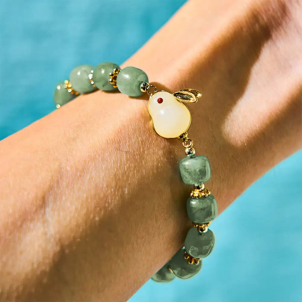 BWOOOH Year of the Rabbit Natural Green Aventurine Luck Bead Bracelet — Green Aventurine crystal healing bracelet for spir...