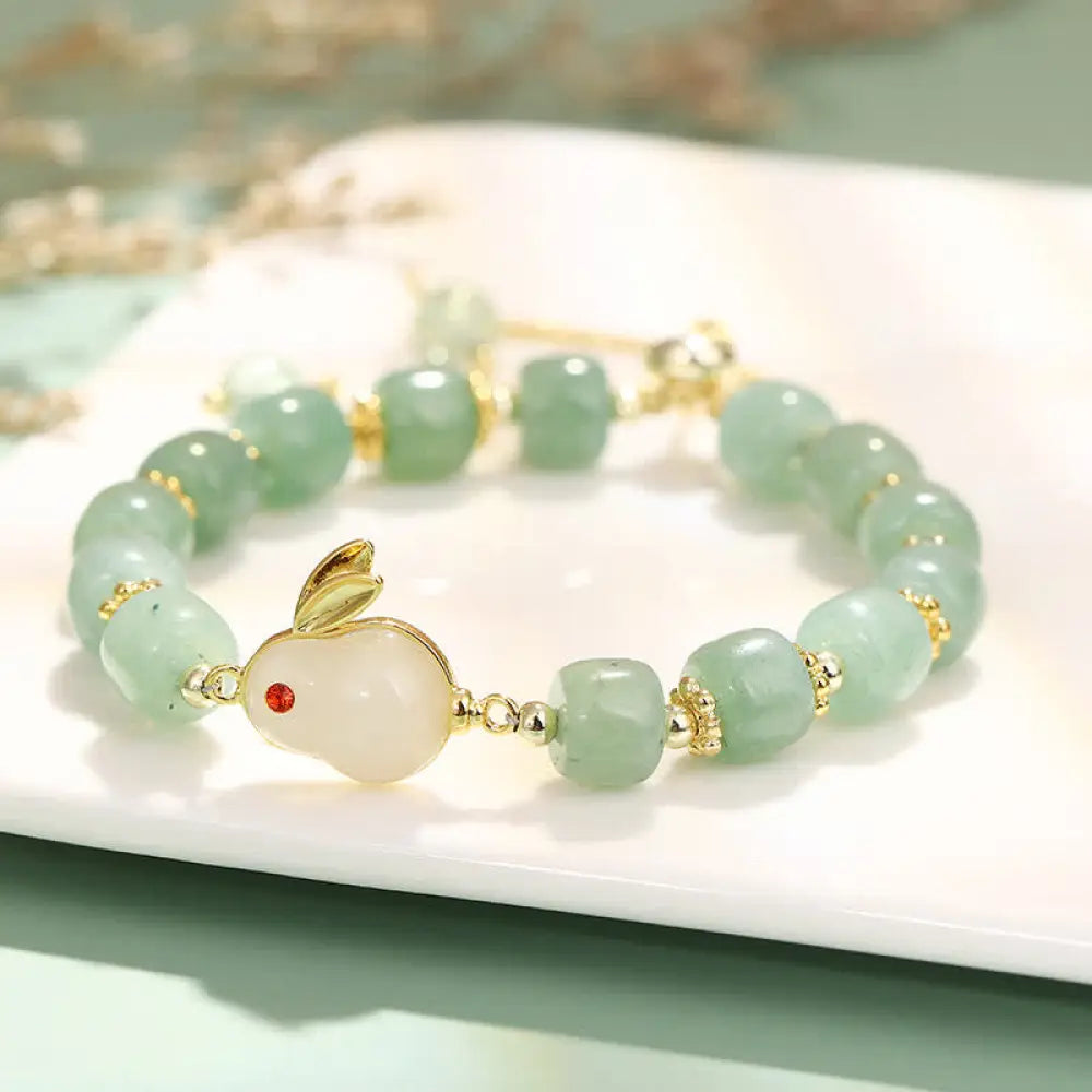 Buddha Stones Year of the Rabbit Natural Green Aventurine Luck Bead Bracelet - BWOOOH - Rabbit Beaded Bracelet