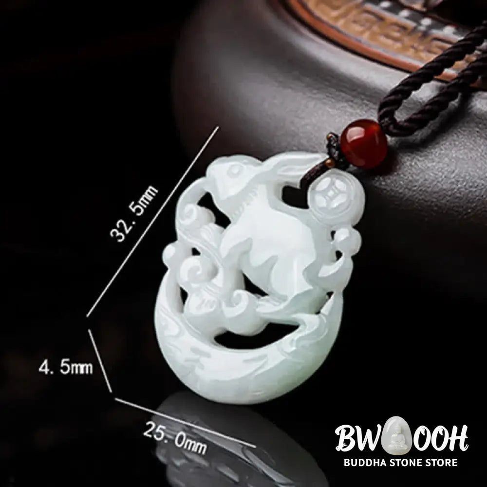 BWOOOH Year of the Rabbit White Jade Crescent Moon Protection Necklace Pendant, 50cm, unisex. Delicately carved white jade crescent moon (32.5x25x4.5mm) with elegant symbolism for luck and spiritual protection, ideal for Benmingnian. - View 7