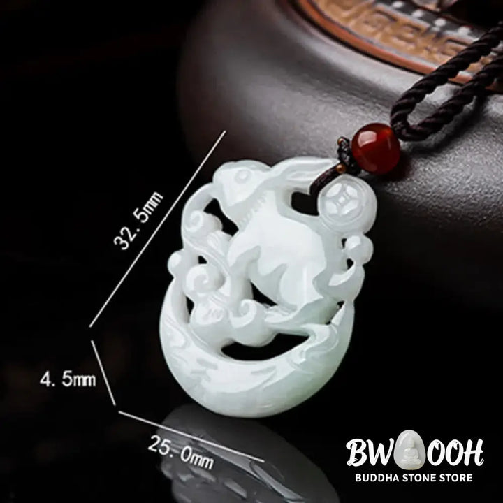 BWOOOH Year of the Rabbit White Jade Crescent Moon Protection Necklace Pendant, 50cm, unisex. Delicately carved white jade crescent moon (32.5x25x4.5mm) with elegant symbolism for luck and spiritual protection, ideal for Benmingnian. - View 7