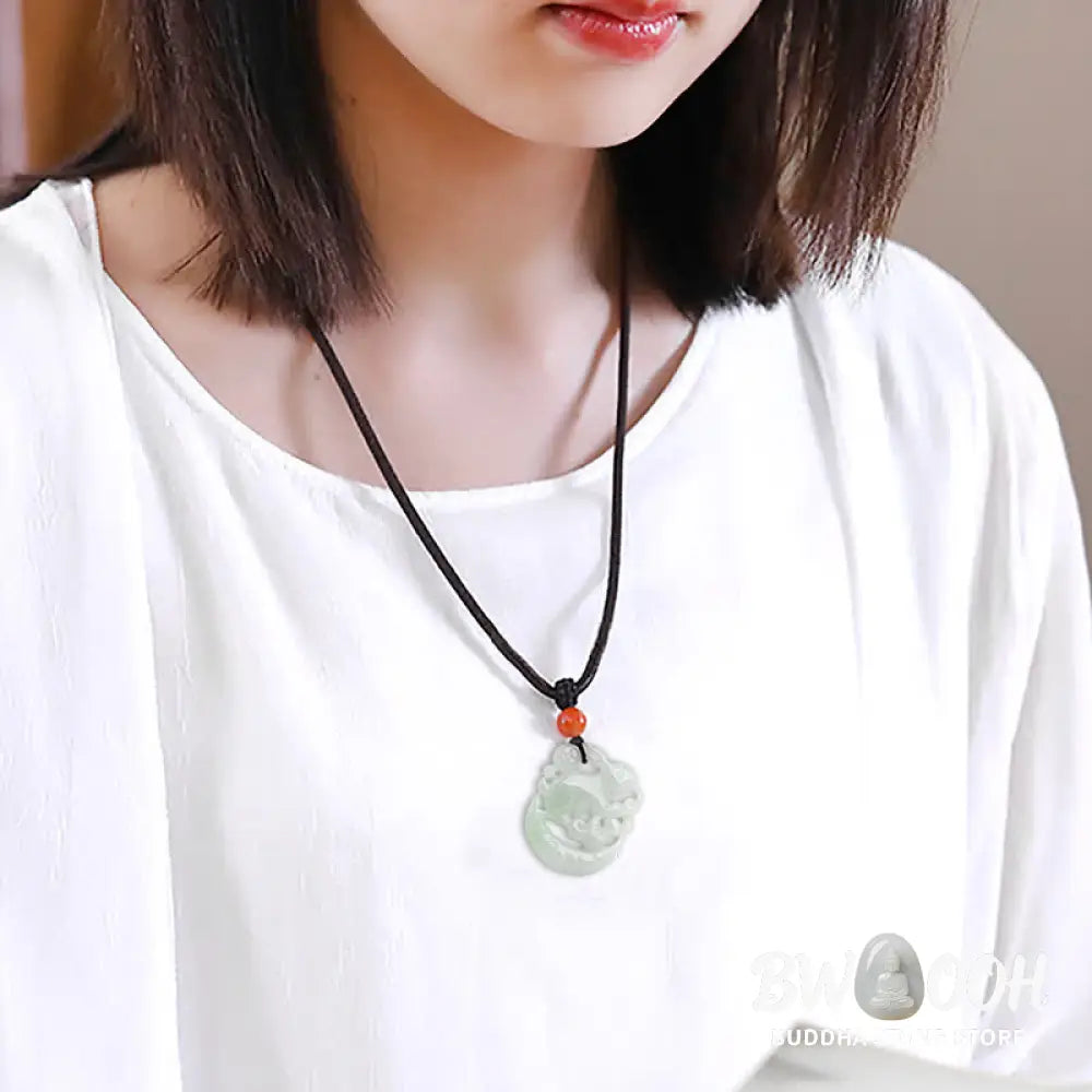BWOOOH Year of the Rabbit White Jade Crescent Moon Protection Necklace Pendant, 50cm, unisex. Delicately carved white jade crescent moon (32.5x25x4.5mm) with elegant symbolism for luck and spiritual protection, ideal for Benmingnian. - View 3