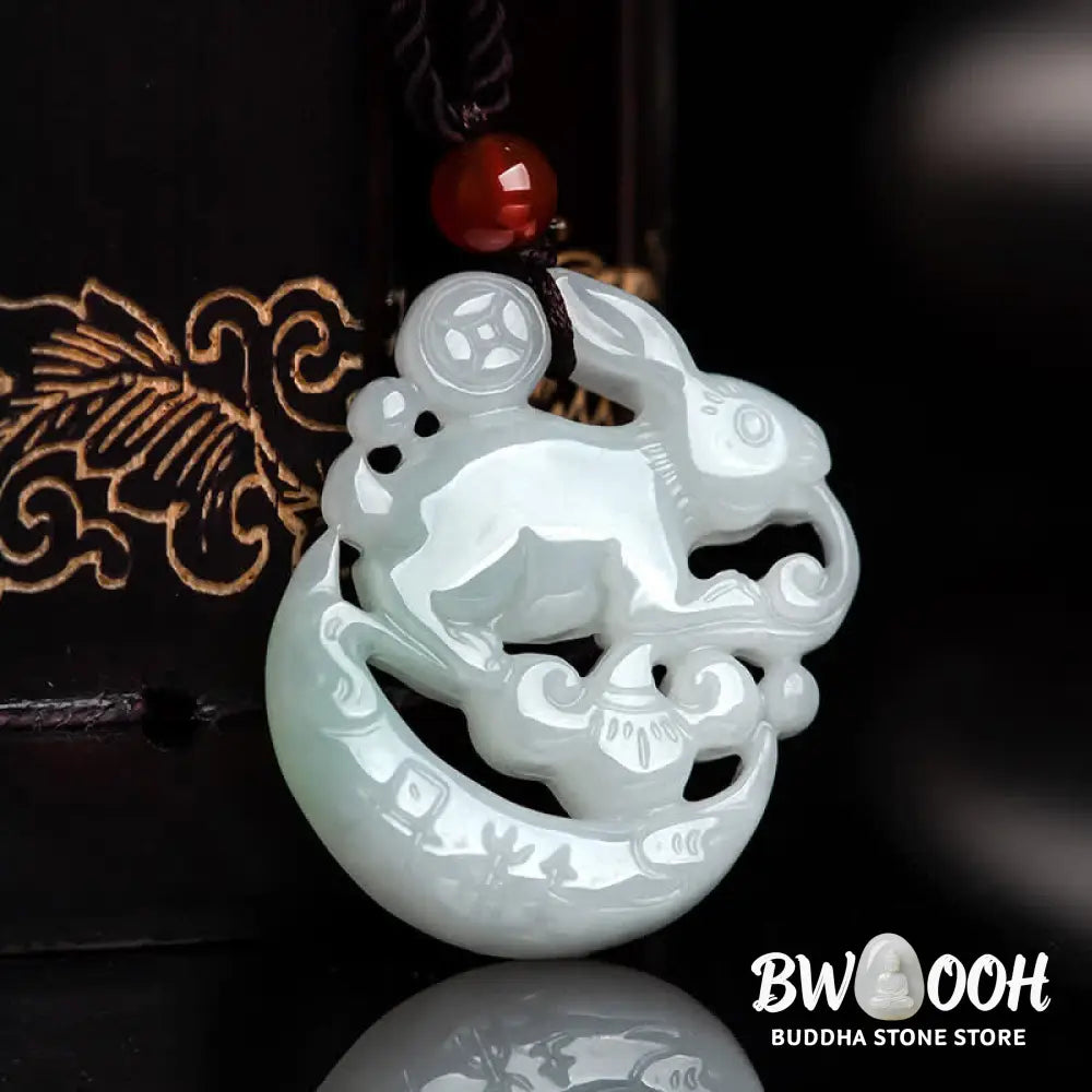 BWOOOH Year of the Rabbit White Jade Crescent Moon Protection Necklace Pendant, 50cm, unisex. Delicately carved white jade crescent moon (32.5x25x4.5mm) with elegant symbolism for luck and spiritual protection, ideal for Benmingnian. - View 5
